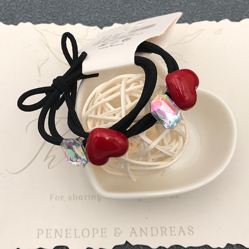 2根装少女发绳卡装红色立体水钻