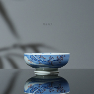 景琳藏梅雪映春风卷足普洱杯60ml 景德镇泡茶手工手绘主人杯茶杯