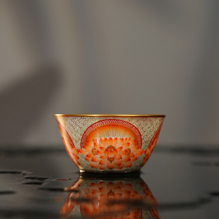 溢珍堂矾红描金莲纹鸡缸杯60ml  高档泡茶手工手绘主人杯茶杯