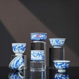 望月怀古一口杯迷你小压手茶杯25ml 手绘高档送礼茶器主人杯茶杯