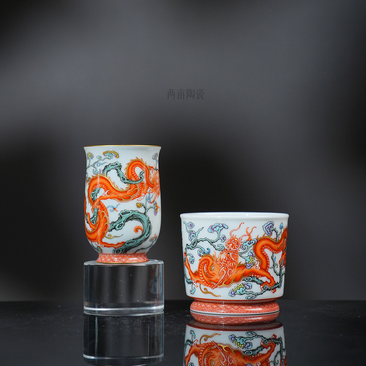 溢珍堂矾红粉彩龙衔灵芝杯 全手工家用中式茶室手绘送礼茶杯,餐饮具,茶杯,淘宝优惠券,粉丝福利购,淘宝优惠卷