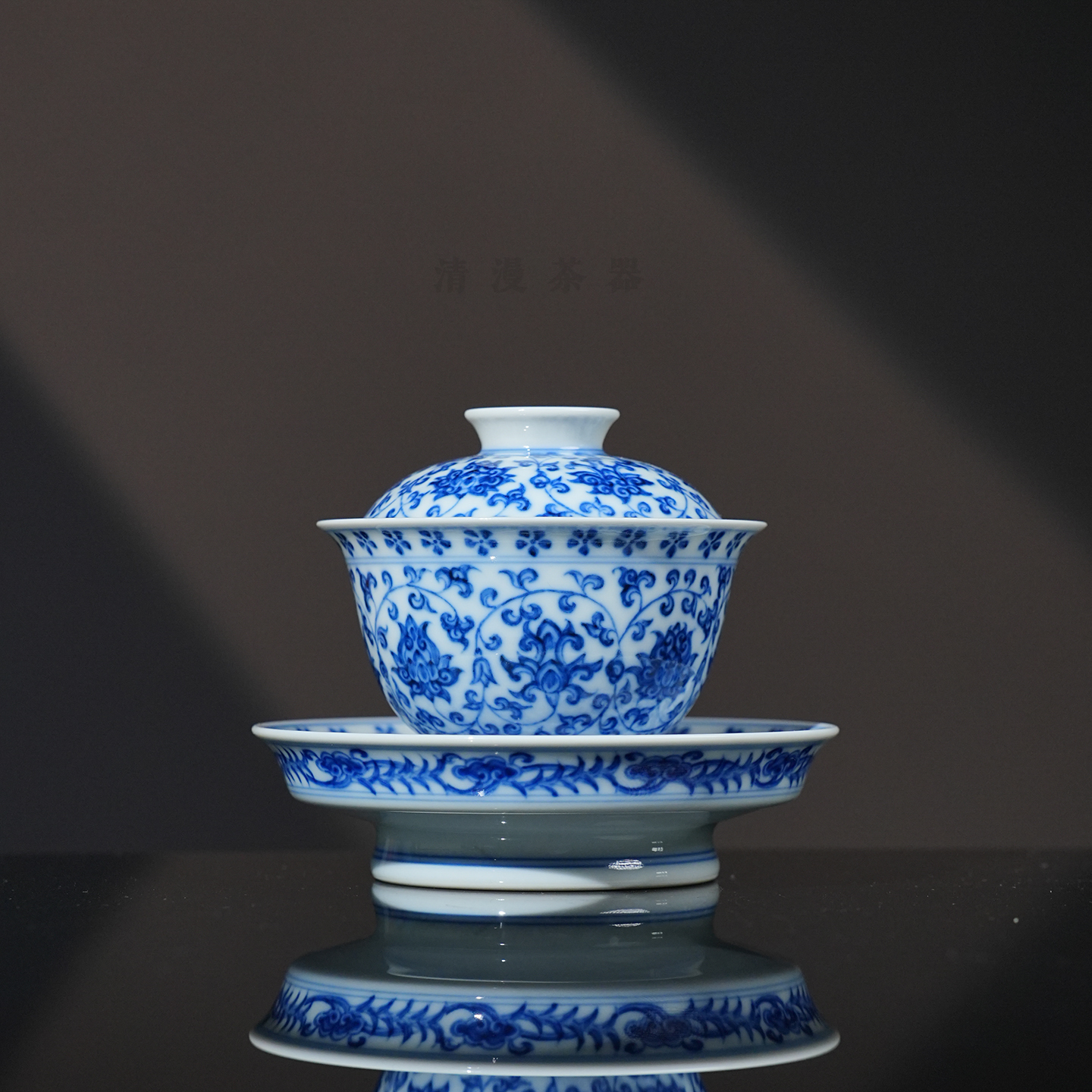 望月怀古缠枝莲单钩莲三才盖碗