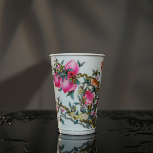 高档泡茶手工手绘主人杯茶杯 溢珍堂粉彩九桃五福可乐杯320ml