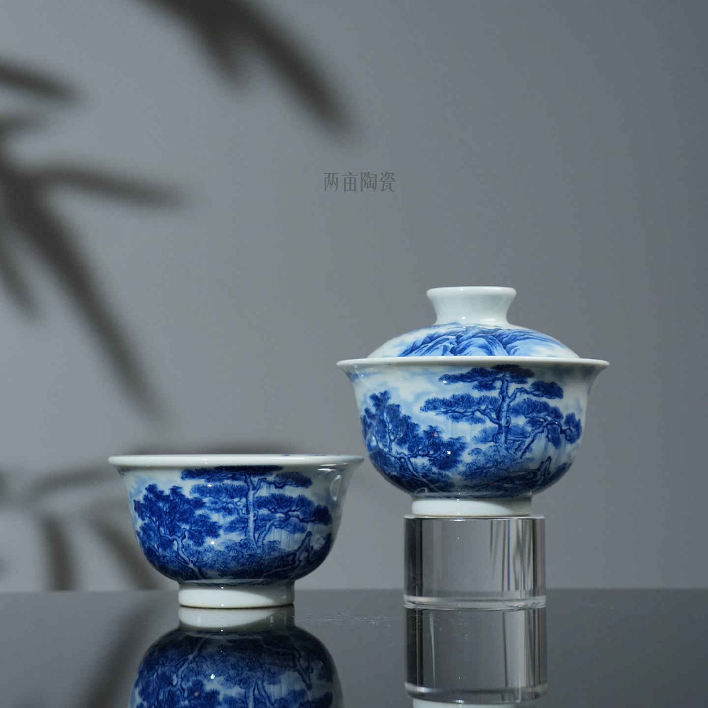 景琳藏古镇清韵 探幽茶器 景德镇明式山水手工手绘送礼喝茶茶碗