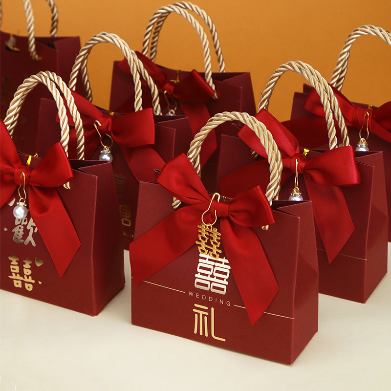 2022新款喜糖盒结婚糖果包装盒婚礼喜糖礼盒空盒手提喜糖袋纸盒子