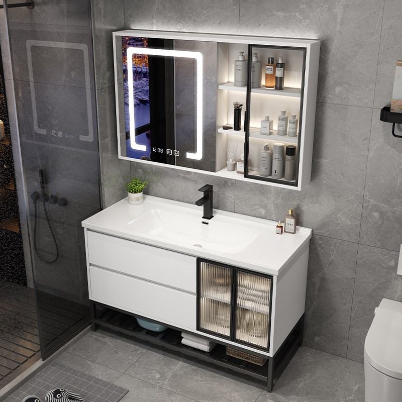 简约现代轻奢智能浴室柜组合卫生间陶瓷一体洗漱台洗手洗脸盆镜柜