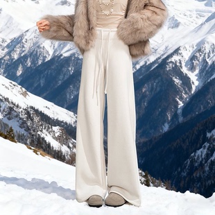 白色加绒糯米裤女冬季垂坠感软糯窄版lulu直筒运动卫裤加厚阔腿裤