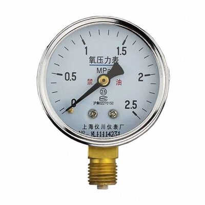 上海仪川仪表厂氧压力表0-2.5MPaY100径向接口M20*1.5
