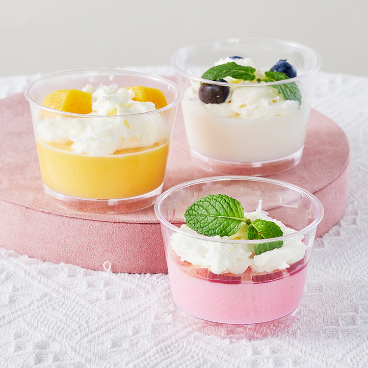 名誉130ml一次性透明塑料甜品杯带盖子勺子布丁杯提拉米苏杯