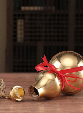 黄铜招财有叶葫芦家用室内招财装饰品摆件八卦纯铜空心小胡芦挂件