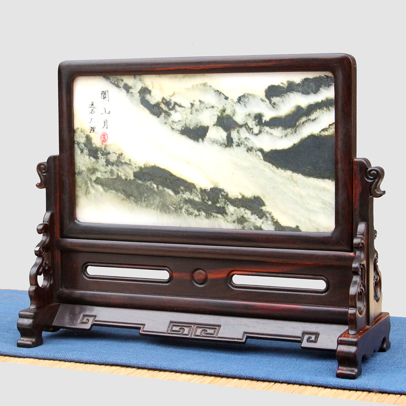 红木大红酸枝嵌大理石台屏屏风插屏中式实木中堂家居古典屏风摆件