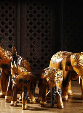 泰国工艺品木制桌面摆件家居柜台动物装饰品开业玄关酒柜大象招财