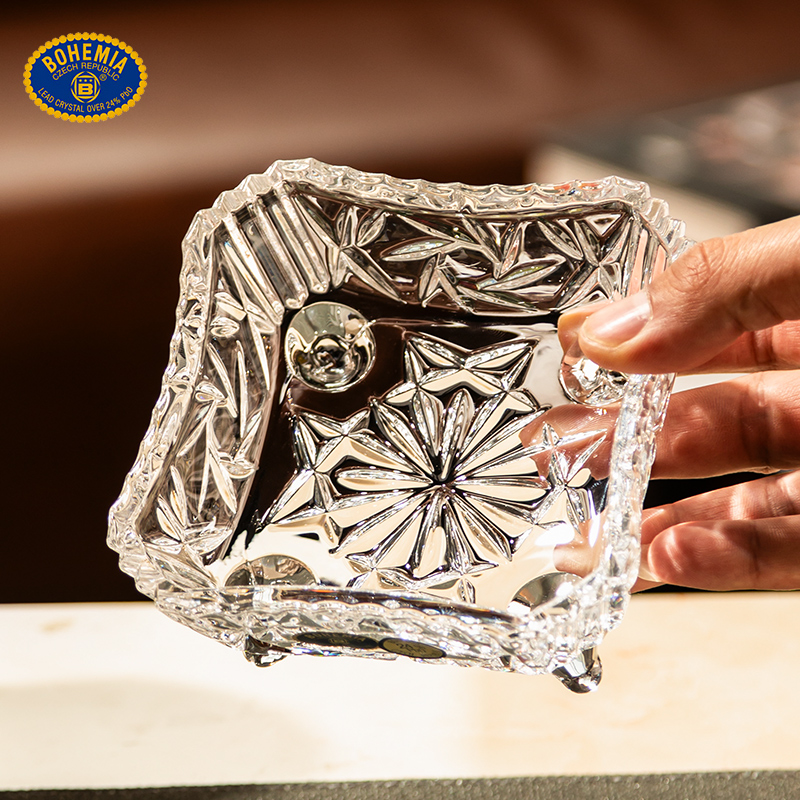 捷克进口BOHEMIA水晶玻璃水果拼盘点心盘 带脚果斗果盘沙拉甜品盘