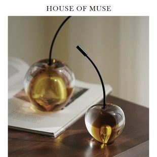 缪斯家 桃运连连/手工琉璃樱桃摆件客厅玄关琥珀色玻璃装饰品