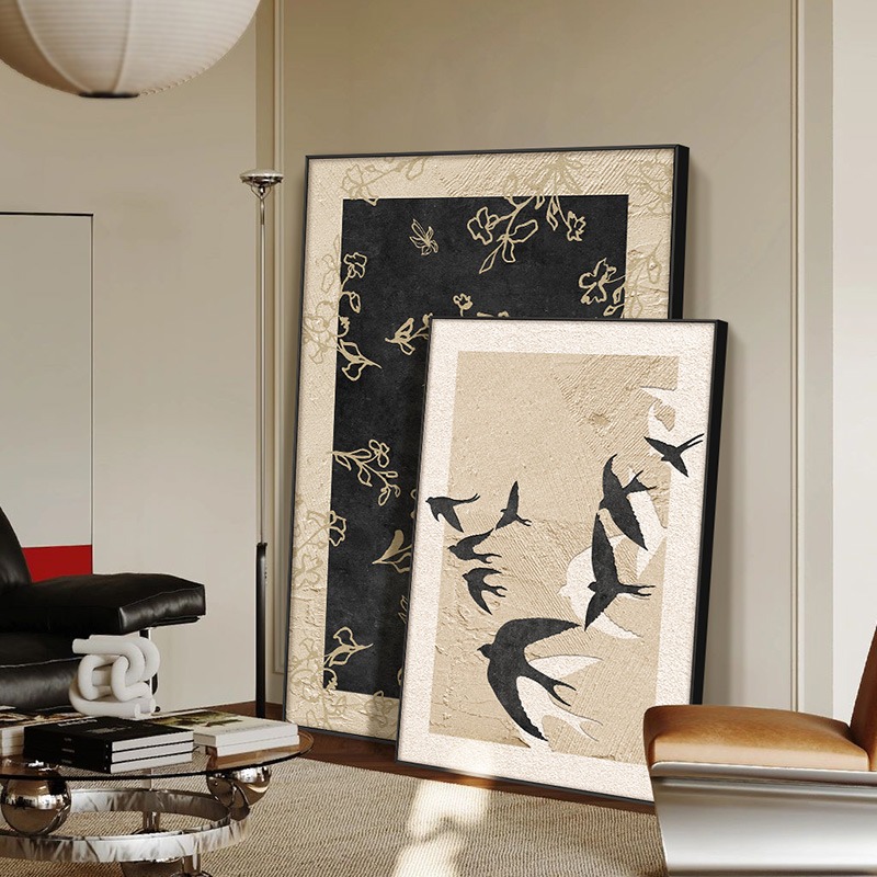 复古侘寂风艺术画客厅墙面装饰画沙发后壁画落地画背景墙玄关挂画