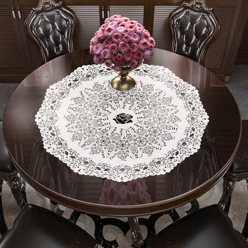 软玻璃pvc蕾丝圆桌垫透明桌布防水防油免洗茶几垫防烫圆形餐桌垫