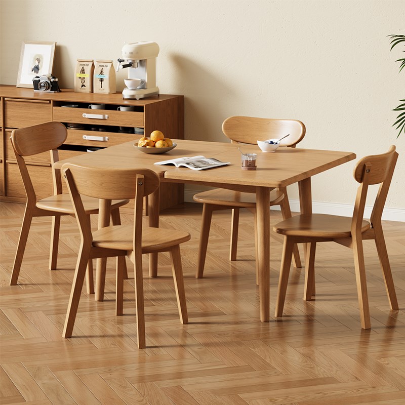 全实木餐桌原木色方桌家用吃饭桌子长方形餐桌椅子小户型折叠方桌