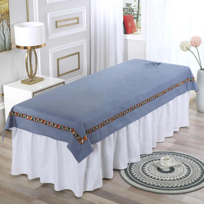 全棉纯色美容床单防水防油加厚美容院专用按摩推拿美体墨绿色带洞