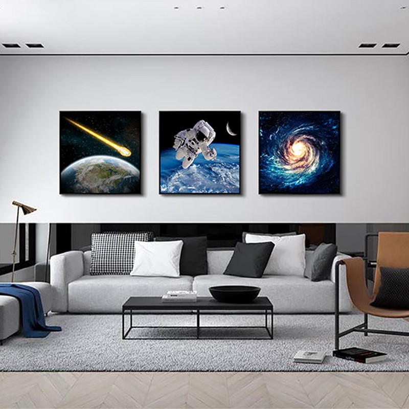 太空星球宇航员客厅沙发背景墙正方形挂画儿童房男孩卧室装饰画图片