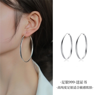 爆款 99純銀耳圈耳環(huán)女2025新款 高級(jí)感輕奢大圈耳飾素圈超火圓圈大
