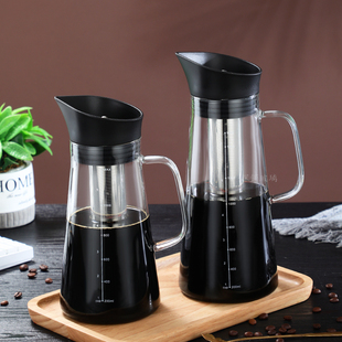 玻璃冷萃咖啡壶手冲带滤网加厚耐热泡茶壶家用带刻度冷水壶果汁壶