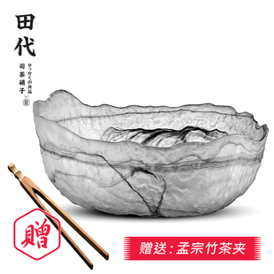 建水手工锤纹茶道配件功夫茶具洗茶碗水盂加厚杯洗 大号玻璃茶洗