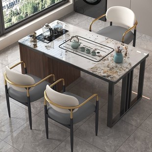 轻奢岩板茶桌现代简约家用阳台茶台可移动客厅茶几办公泡茶一体桌