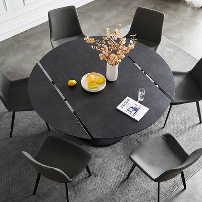 岩板方圆两用餐桌可旋转伸缩圆桌家用小户型现代简约多功能变形桌
