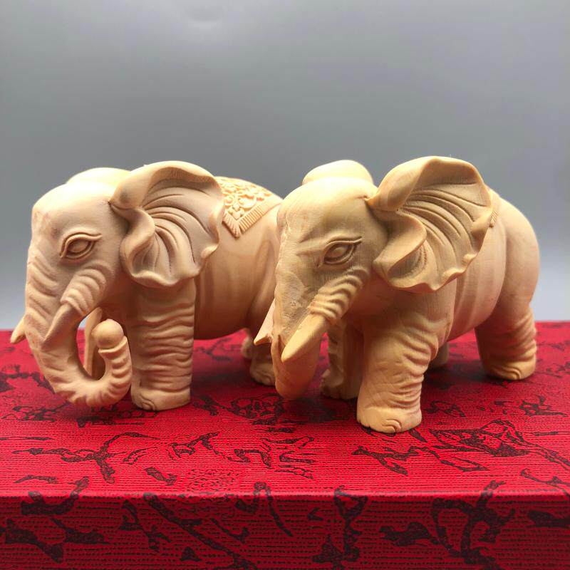 崖柏黄杨木雕招财富贵大象实木手把件家居客厅电视柜装饰摆件礼品