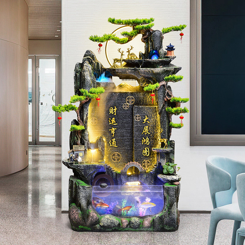 中式大型假山喷泉店铺茶室美容院家用客厅鱼缸造景观循环流水摆件
