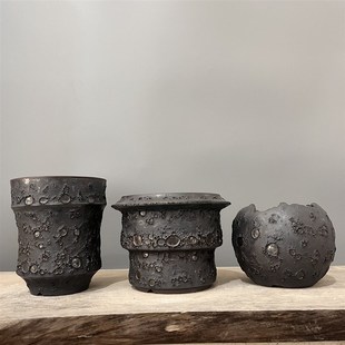 小号泡泡黑素里块根花盆块根植木钵手工潮盆龙舌兰仙人球陶瓷花盆