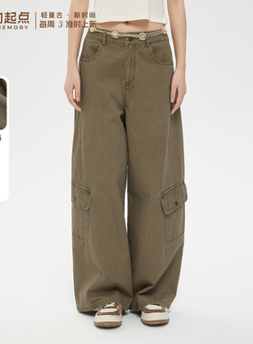 记忆的起点休闲裤2026春季新款高腰显瘦宽松弯刀工装裤70AC22002Z