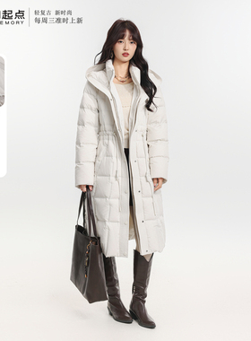 记忆的起点长款连帽羽绒服白鸭绒外套宽松2025冬季新款69TD90211