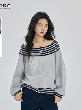 记忆的起点休闲一字领卫衣2025秋季新款长袖露肩上衣女69AQ33816