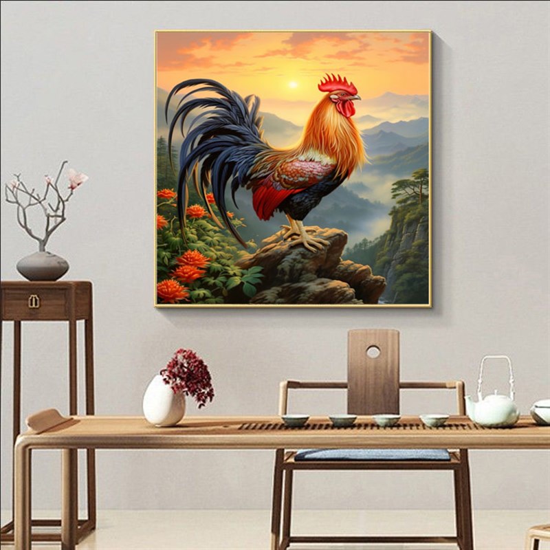 金鸡报晓装饰画大公鸡招财风水玄关走廊挂画十二生肖雄鸡书房壁画图片