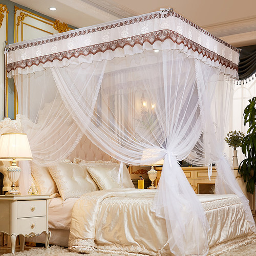 伸缩蚊帐家用带支架固定1.5m1.2米1.8m2米床公主风双人免安装蚊帐