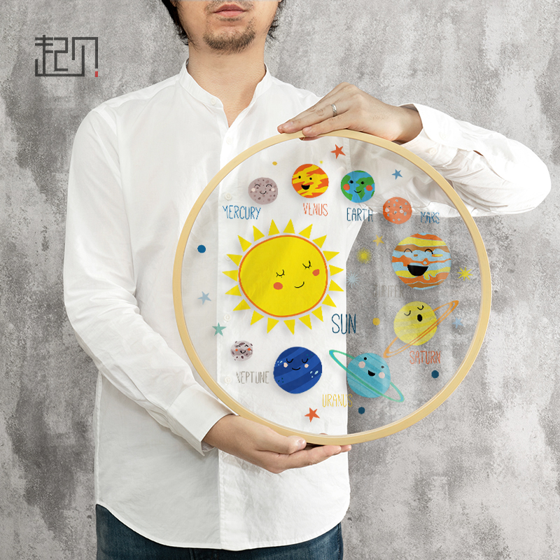 起贝现代简约客厅宇宙太空圆形透明装饰画卡通儿童房卧室行星挂画图片