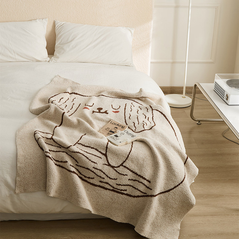 针织毯毛毯沙发盖毯 垂耳狗狗绒毯子 卡通超柔软绵绵毯子床尾毯