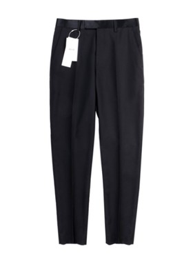 设计师款细腻轻盈保暖精纺70%羊毛男西裤修身剪裁小脚长裤黑色