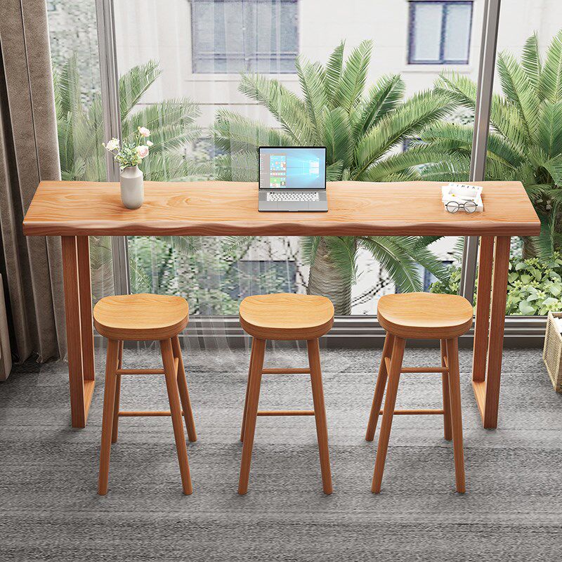 北欧简约实木吧台桌家用阳台高脚桌靠墙长条桌咖啡厅酒吧桌椅组合