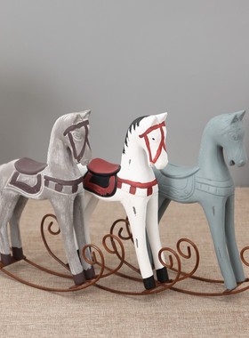 复古怀旧木马小摆件礼物欧式柜儿童房酒柜家居创意客厅摇摆装饰品