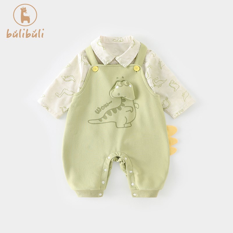 男童背带裤套装春装2025新款卡通男宝宝衬衫春季婴幼儿衣服两件套