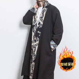 春冬浮世绘道袍中国风男装披风斗篷式古风男士中长款风衣外套汉服
