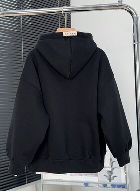 布芮欧童装男童黑色加绒卫衣冬款中大童一体绒帽衫儿童上衣63063