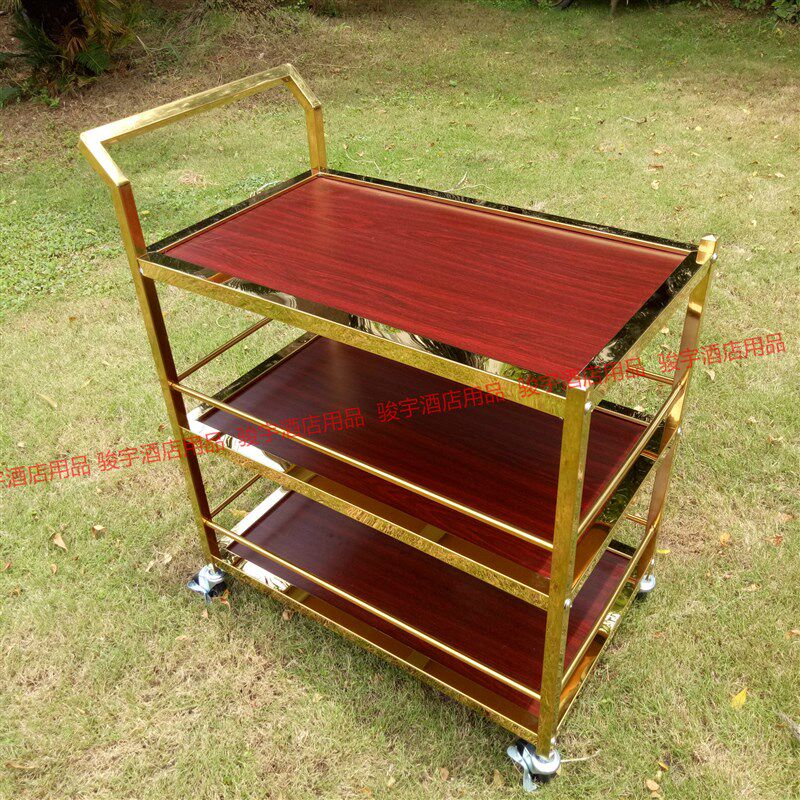 欧式钛金甜品车实木点心车蛋糕车4S店小推车三层酒水车餐厅茶水车