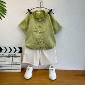 短袖 男孩唐装 套装 薄款 宝宝周岁礼服 儿童汉服古风夏季 汉服男童夏款