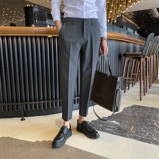 秋冬季垂坠感小西裤男士修身小脚休闲九分轻奢加绒加厚长裤西装裤