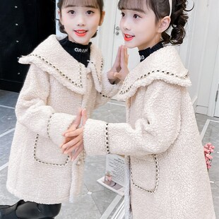 女童毛毛衣秋冬季儿童中长款外套2024新款洋气小女孩仿羊羔绒上衣