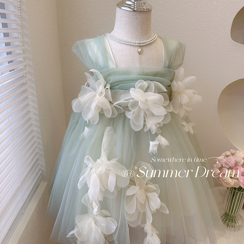 女童连衣裙夏季2023新款宝宝无袖吊带公主裙洋气小女孩网纱仙女裙