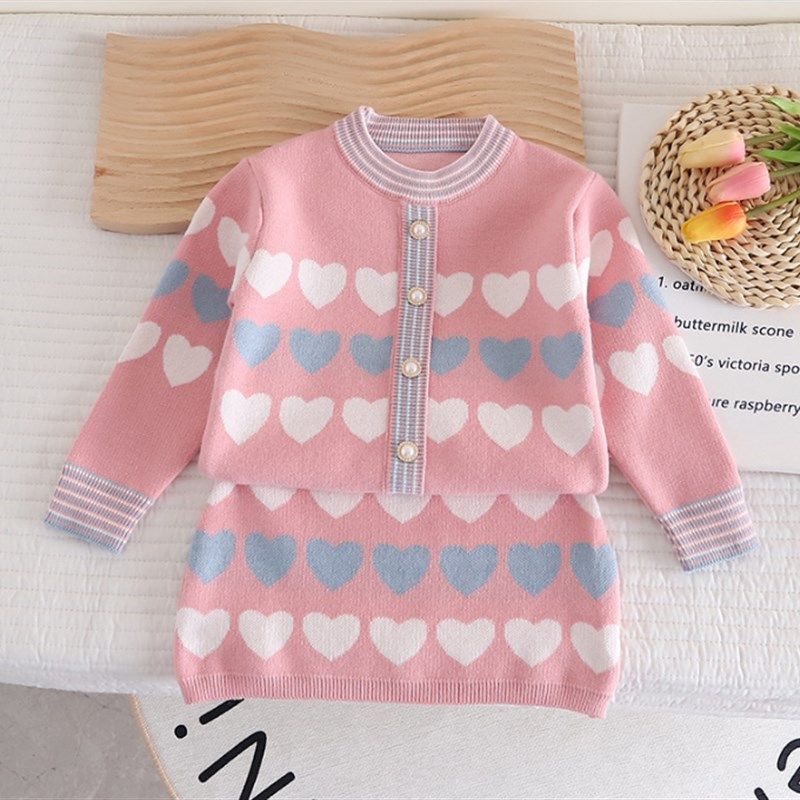 女童毛衣套装2023新秋冬儿童外套针织衫上衣短裙公主半身裙两件套